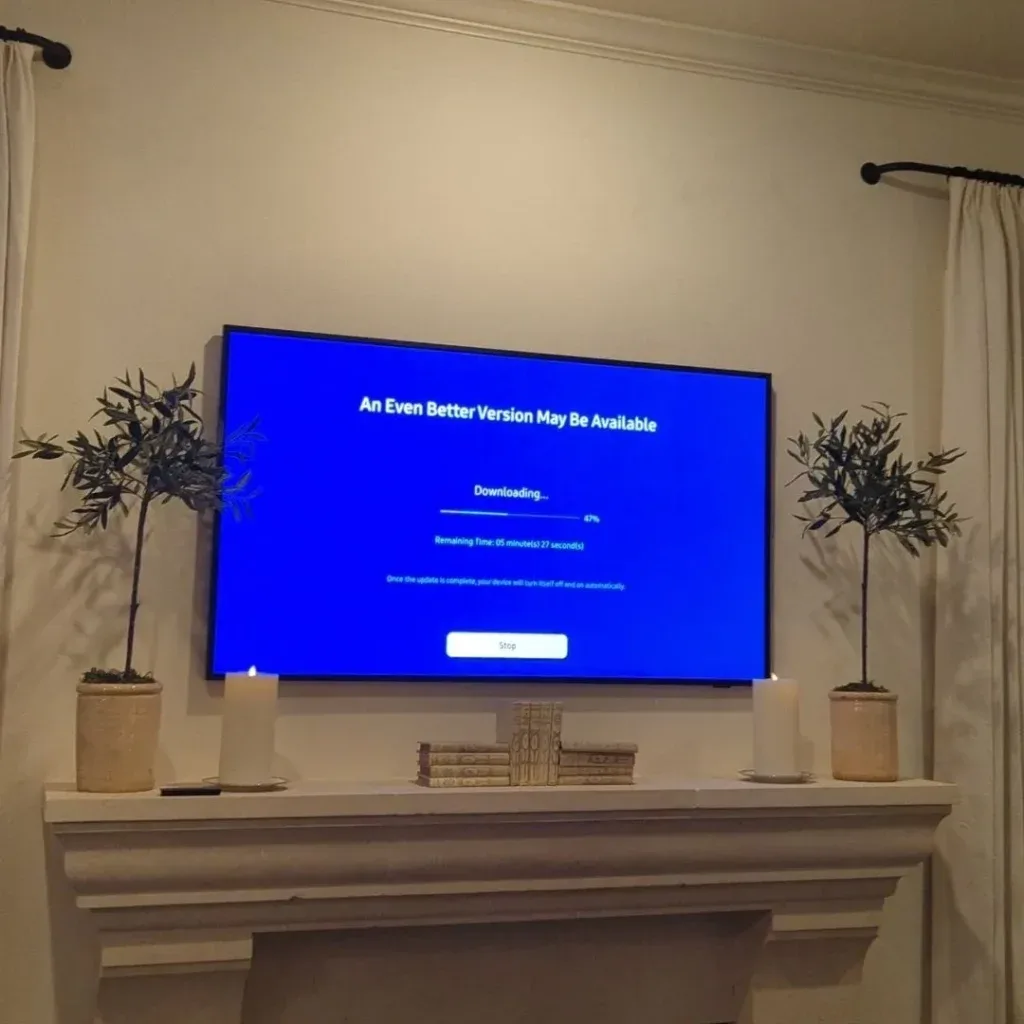Wall-mounted TV with the cables hidden