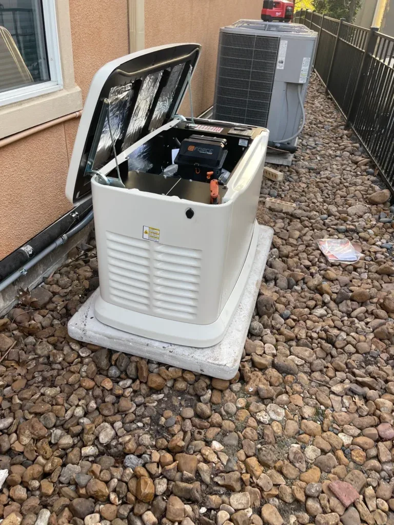 Open service panel on a standby generator during install