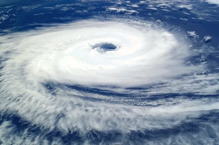Satellite photo of a hurricane over the ocean