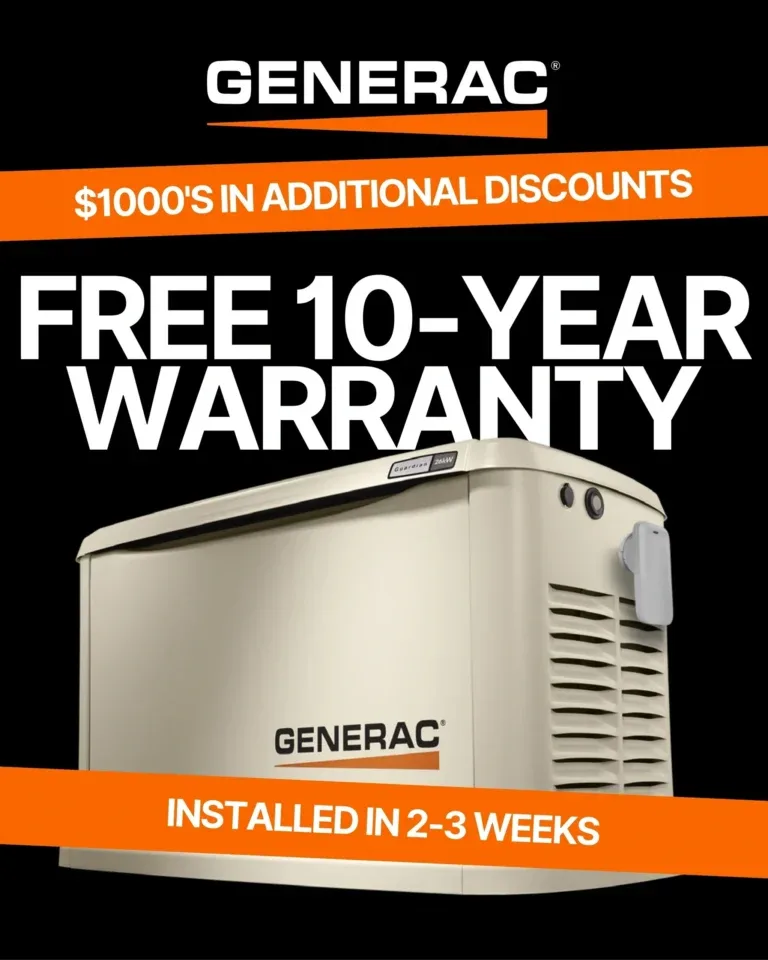 Generac free 10-year warranty promotion graphic