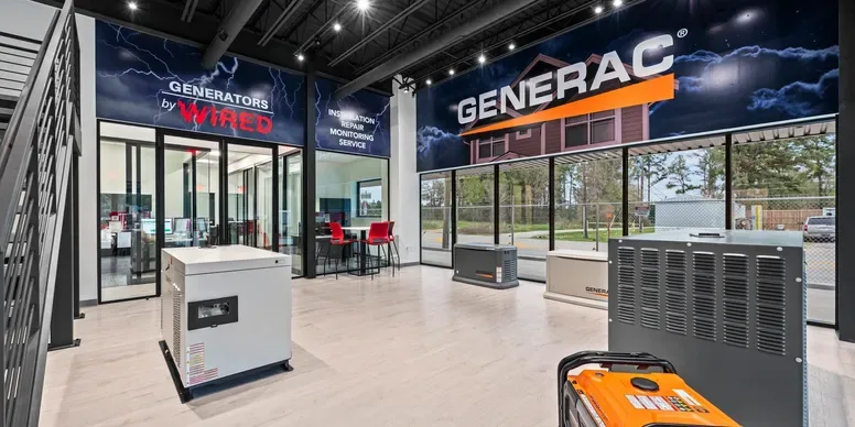 Wired's Generac showroom with generators on display