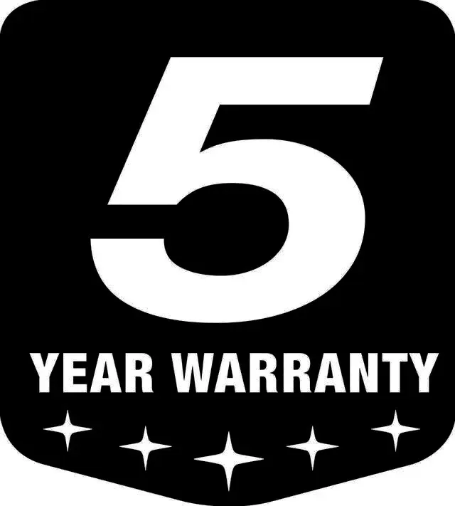 Black and white 5 Year Warranty badge