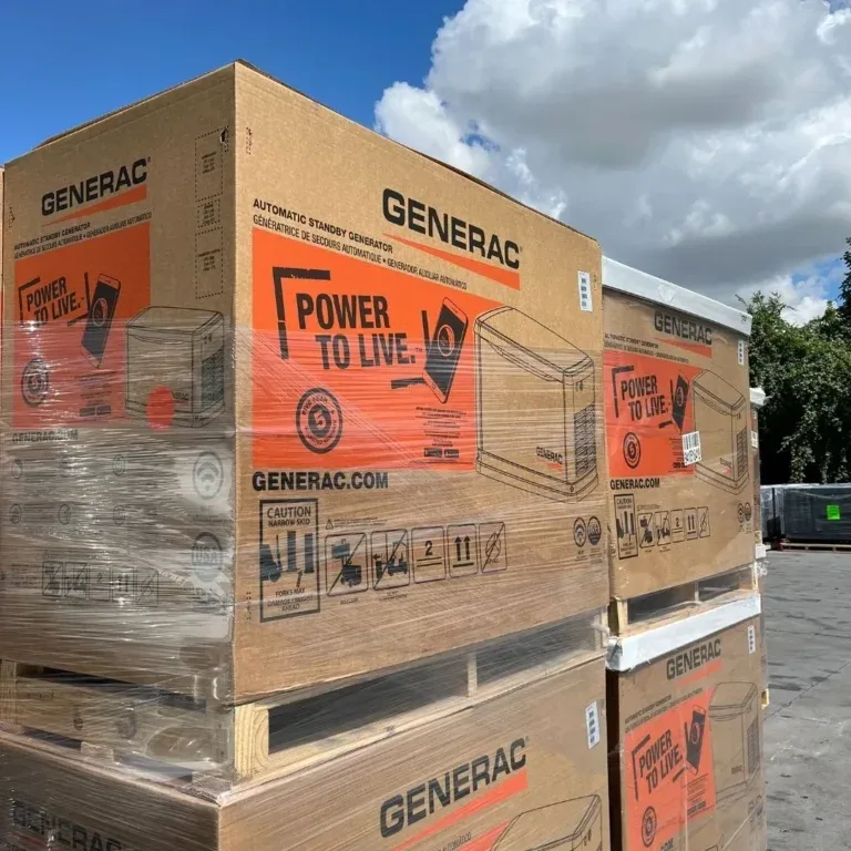 Stacked shipping boxes of Generac automatic standby generators